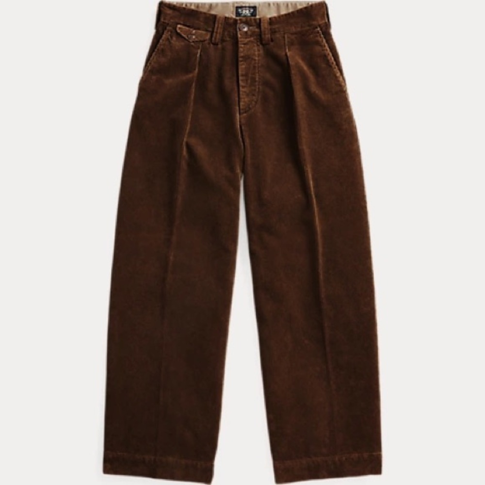 Double R Lauren RR Lauren Cropped Corduroy Wide-Leg Pant medium brown 27